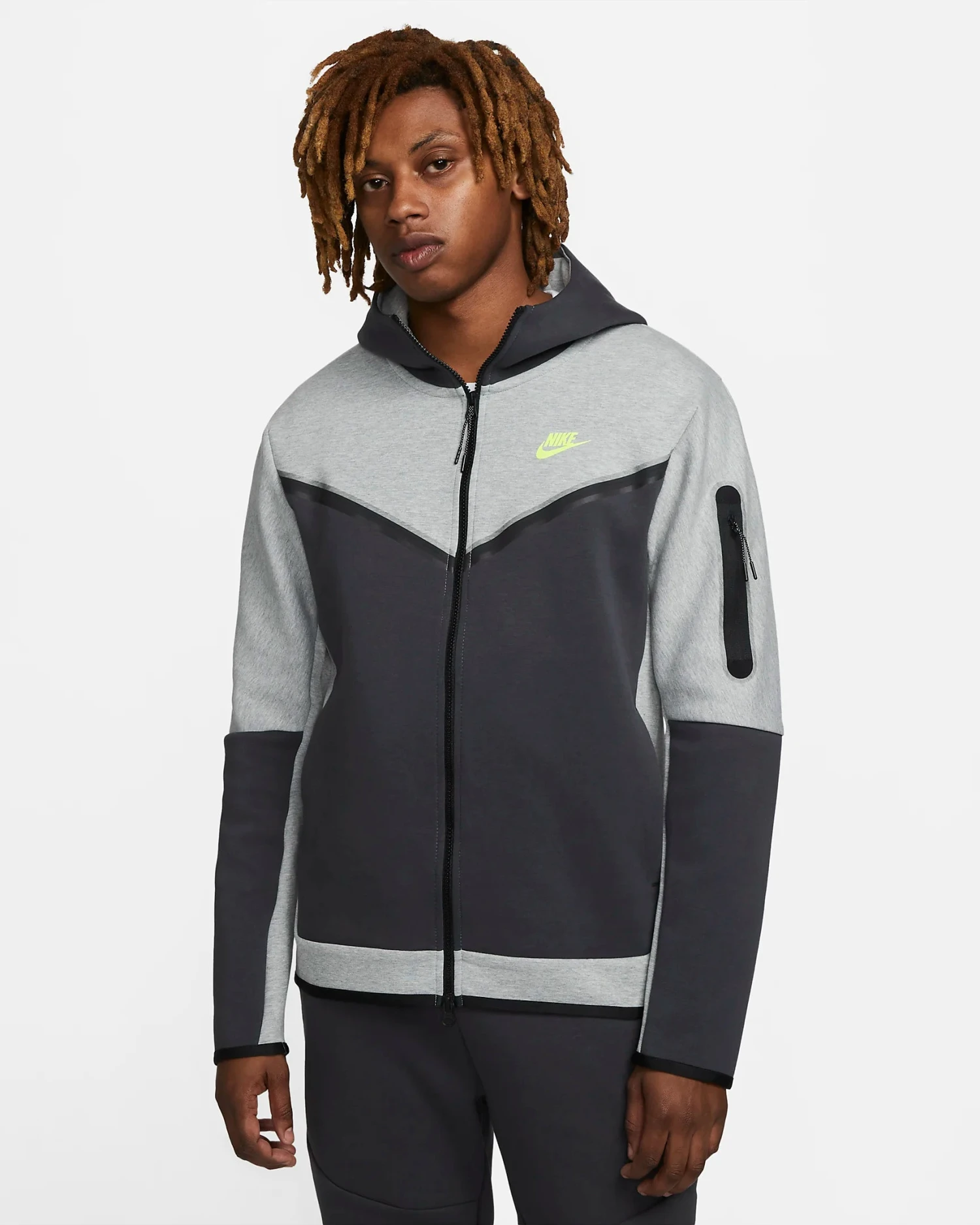 Veste Ă Capuche Nike Tech Fleece - Gris/Verta